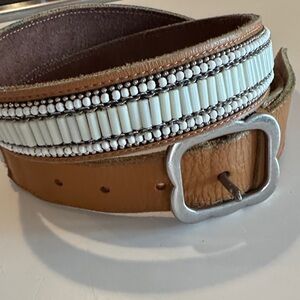 Lucky Brand Brown Leather Belt with Beaded Design